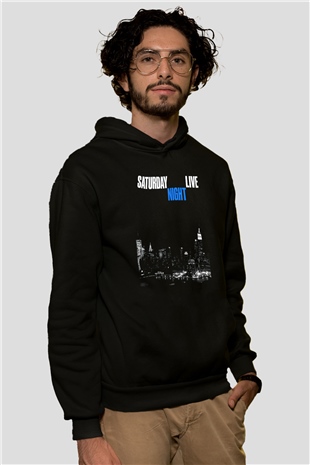 Saturday Night Live Siyah Unisex Kapüşonlu Sweatshirt