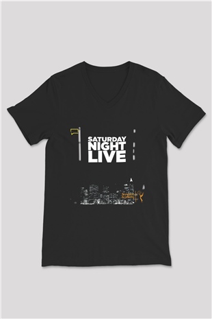 Saturday Night Live Siyah Unisex  V Yaka Tişört