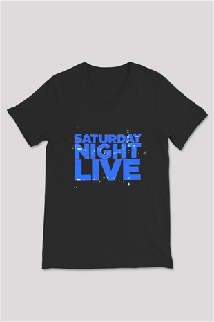Saturday Night Live Siyah Unisex V Yaka Tişört T-Shirt