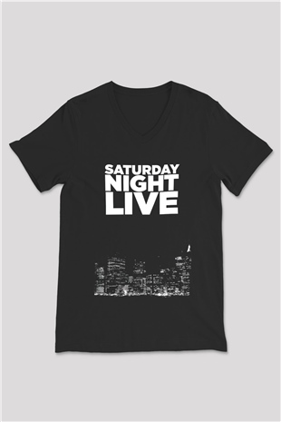 Saturday Night Live Siyah Unisex V Yaka Tişört