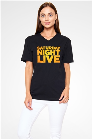 Saturday Night Live Siyah Unisex  V Yaka Tişört
