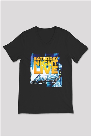 Saturday Night Live Siyah Unisex  V Yaka Tişört