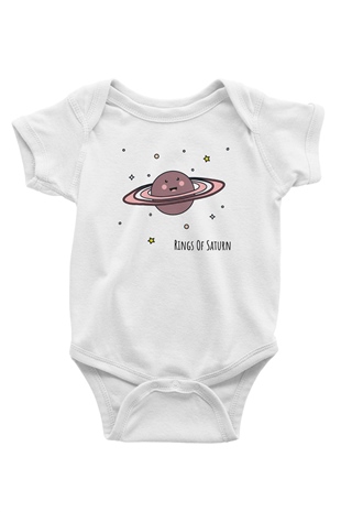 Satürn Baskılı Beyaz Unisex Bebek Body - Zıbın