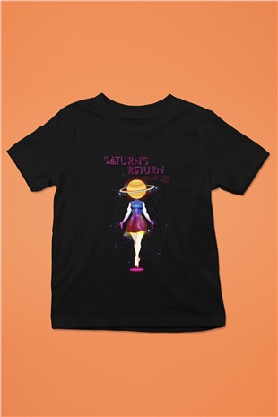 Satürn Baskılı Siyah Unisex Çocuk Tişört