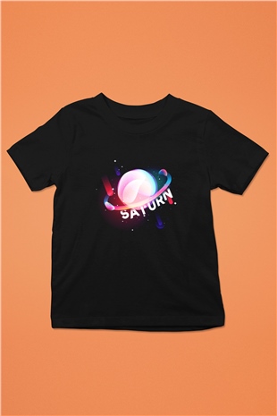 Satürn Baskılı Siyah Unisex Çocuk Tişört