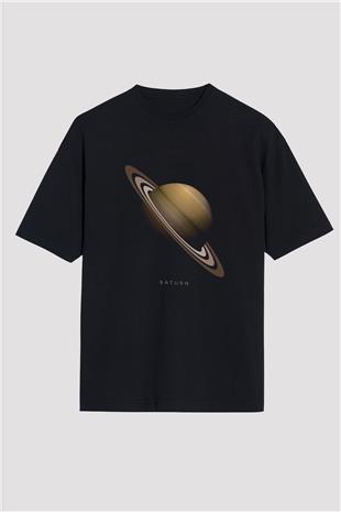 Satürn Baskılı Unisex Oversize Tişört - Tshirt