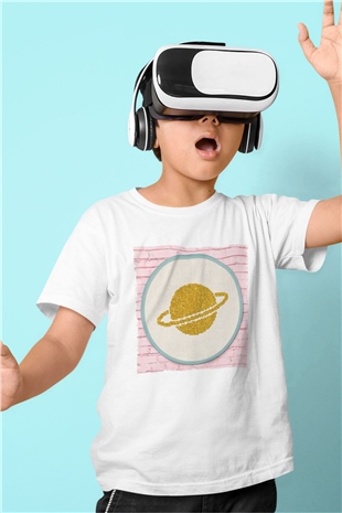 Satürn Beyaz Unisex Çocuk Tişört
