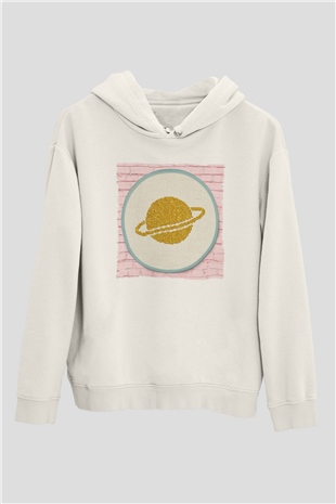 Satürn Beyaz Unisex Hoodie