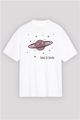 Satürn Beyaz Unisex Oversize Tişört T-Shirt
