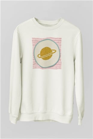 Satürn Beyaz Unisex Sweatshirt