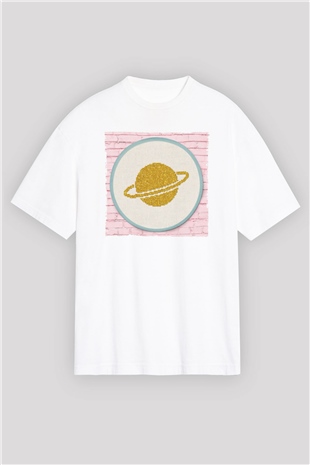 Satürn Beyaz Oversize Tişört Oversize T-shirt - TişörtFabrikası