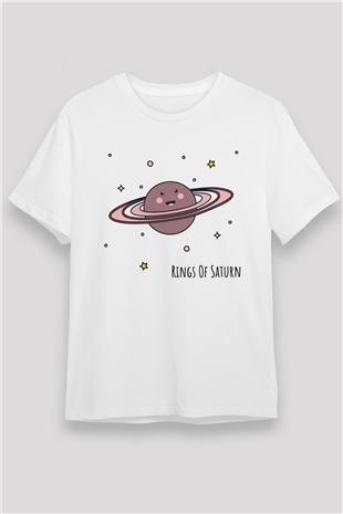 Satürn Beyaz Unisex Tişört T-Shirt - TişörtFabrikası
