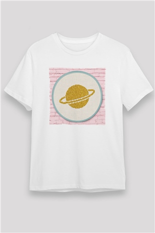 Satürn Beyaz Unisex Tişört T-Shirt - TişörtFabrikası