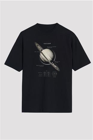 Satürn Fiziksel Özellikleri Baskılı Unisex Oversize Tişört - Tshirt