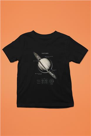 Satürn Fiziksel Özellikleri Baskılı Unisex Siyah Çocuk Tişörtü - Tshirt