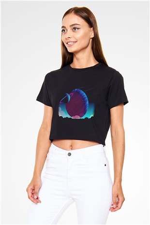 Satürn Siyah Crop Top Tişört