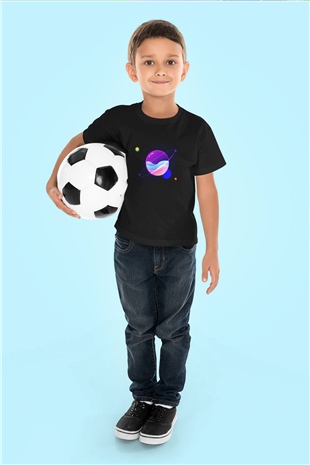 Satürn Siyah Unisex Çocuk Tişört