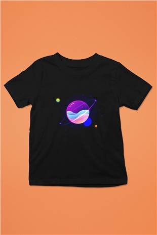 Satürn Siyah Unisex Çocuk Tişört