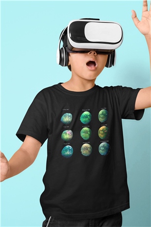 Satürn Siyah Unisex Çocuk Tişört
