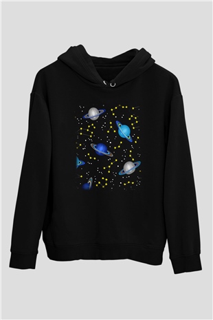Satürn Siyah Unisex Hoodie