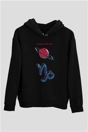 Satürn Siyah Unisex Hoodie
