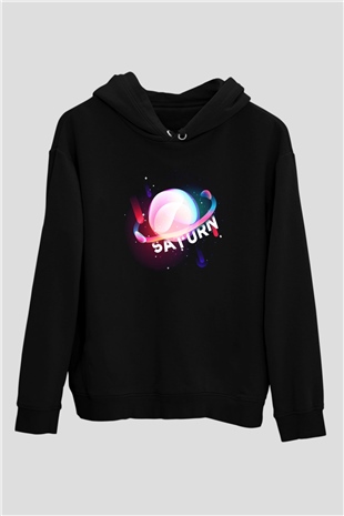 Satürn Siyah Unisex Hoodie