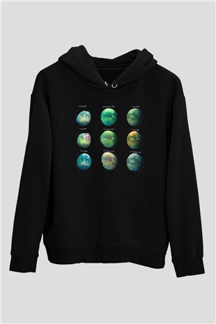 Satürn Siyah Unisex Hoodie