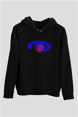 Satürn Siyah Unisex Hoodie