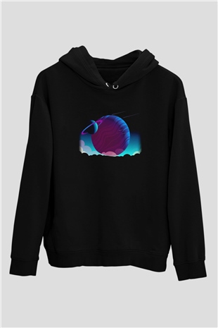 Satürn Siyah Unisex Hoodie