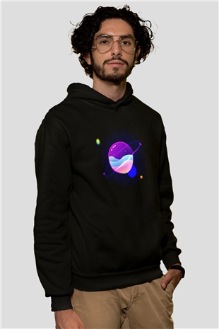 Satürn Siyah Unisex Hoodie