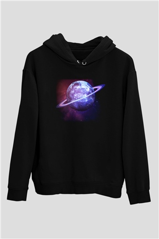 Satürn Siyah Unisex Hoodie