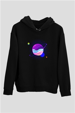 Satürn Siyah Unisex Hoodie