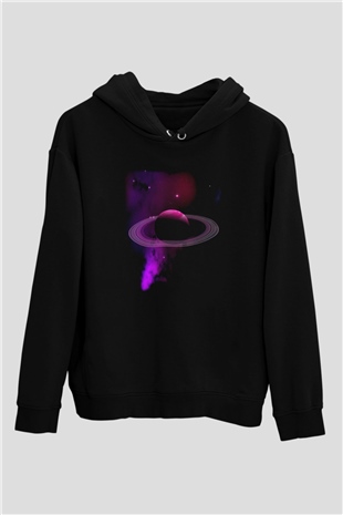 Satürn Siyah Unisex Hoodie