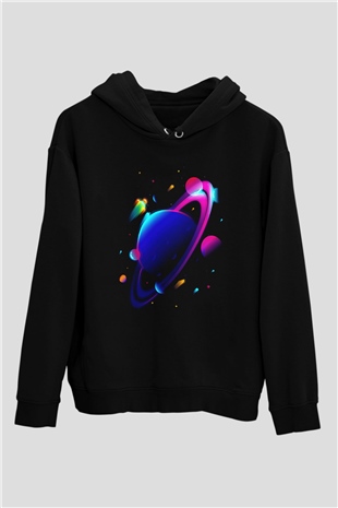 Satürn Siyah Unisex Hoodie