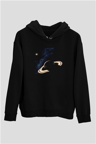 Satürn Siyah Unisex Hoodie