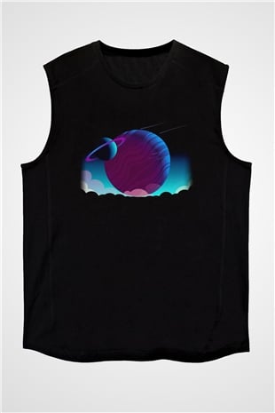 Satürn Siyah Unisex Kolsuz Tişört