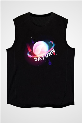 Satürn Siyah Unisex Kolsuz Tişört