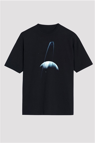Satürn Siyah Unisex Oversize Tişört T-Shirt