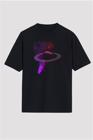Satürn Siyah Unisex Oversize Tişört T-Shirt
