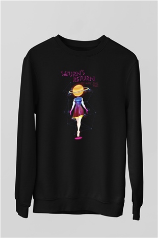 Satürn Siyah Unisex Sweatshirt
