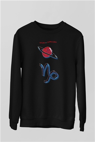 Satürn Siyah Unisex Sweatshirt