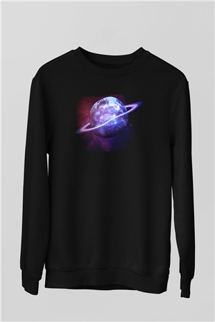 Satürn Siyah Unisex Sweatshirt