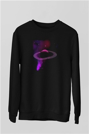 Satürn Siyah Unisex Sweatshirt
