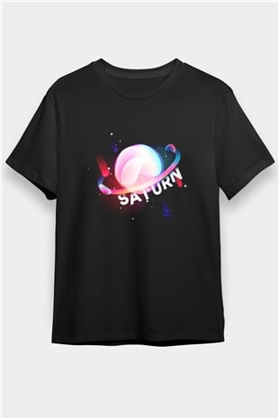 Satürn Siyah Unisex Tişört T-Shirt - TişörtFabrikası