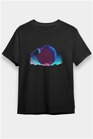 Satürn Siyah Unisex Tişört T-Shirt - TişörtFabrikası