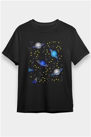 Satürn Siyah Unisex Tişört T-Shirt - TişörtFabrikası