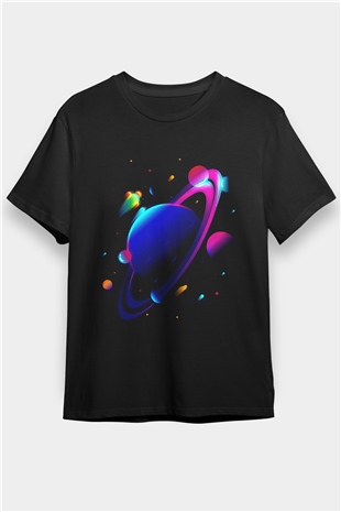 Satürn Siyah Unisex Tişört T-Shirt - TişörtFabrikası