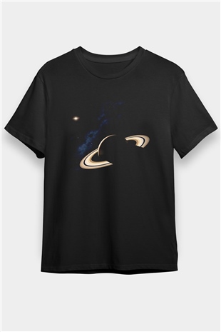 Satürn Siyah Unisex Tişört T-Shirt - TişörtFabrikası