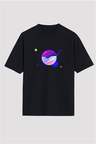 Satürn Siyah Oversize Tişört Oversize T-shirt - TişörtFabrikası