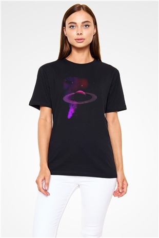 Satürn Siyah Unisex Tişört T-Shirt - TişörtFabrikası